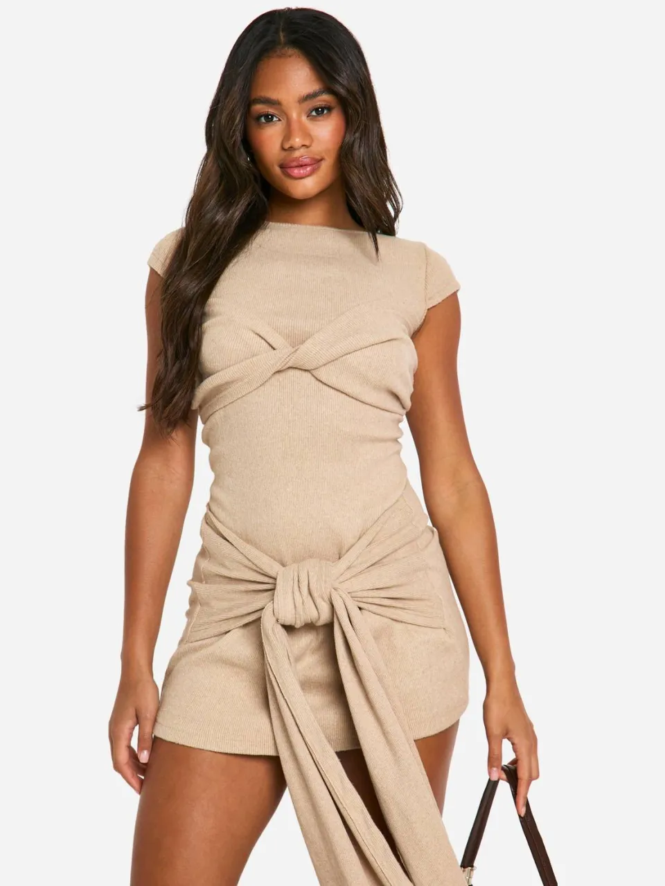 boohoo Dames Brushed Rib Mini Jurk steen, foto 2