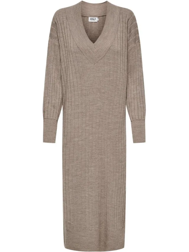 Only ONLNEW TESSA L/S MIDI V DRESS KNT NOOS Dames Jurk beige