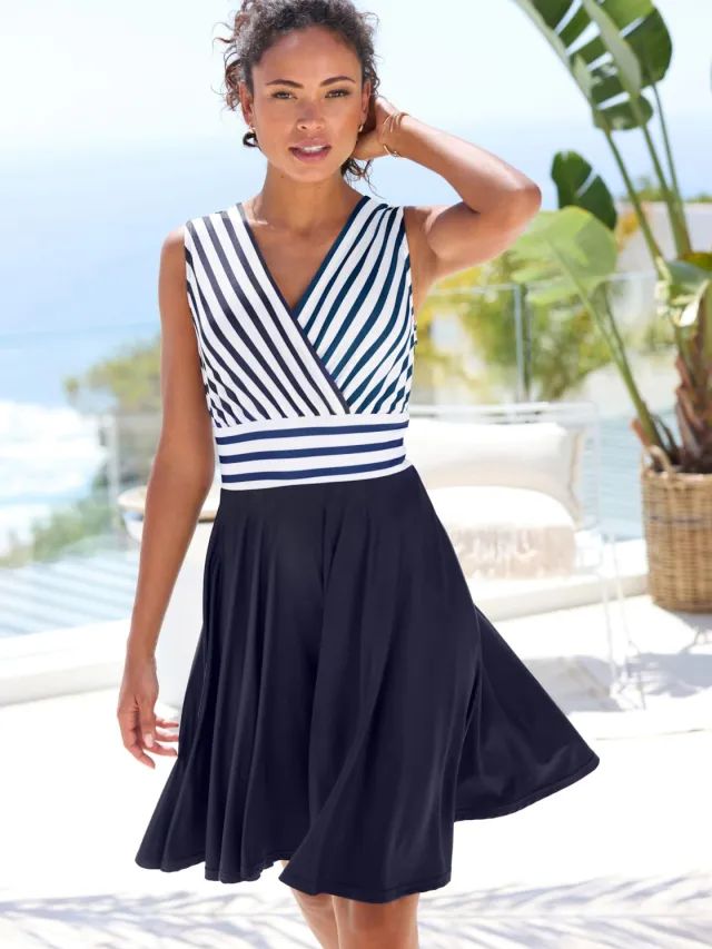 Zomerjurk wit/navy gestreept