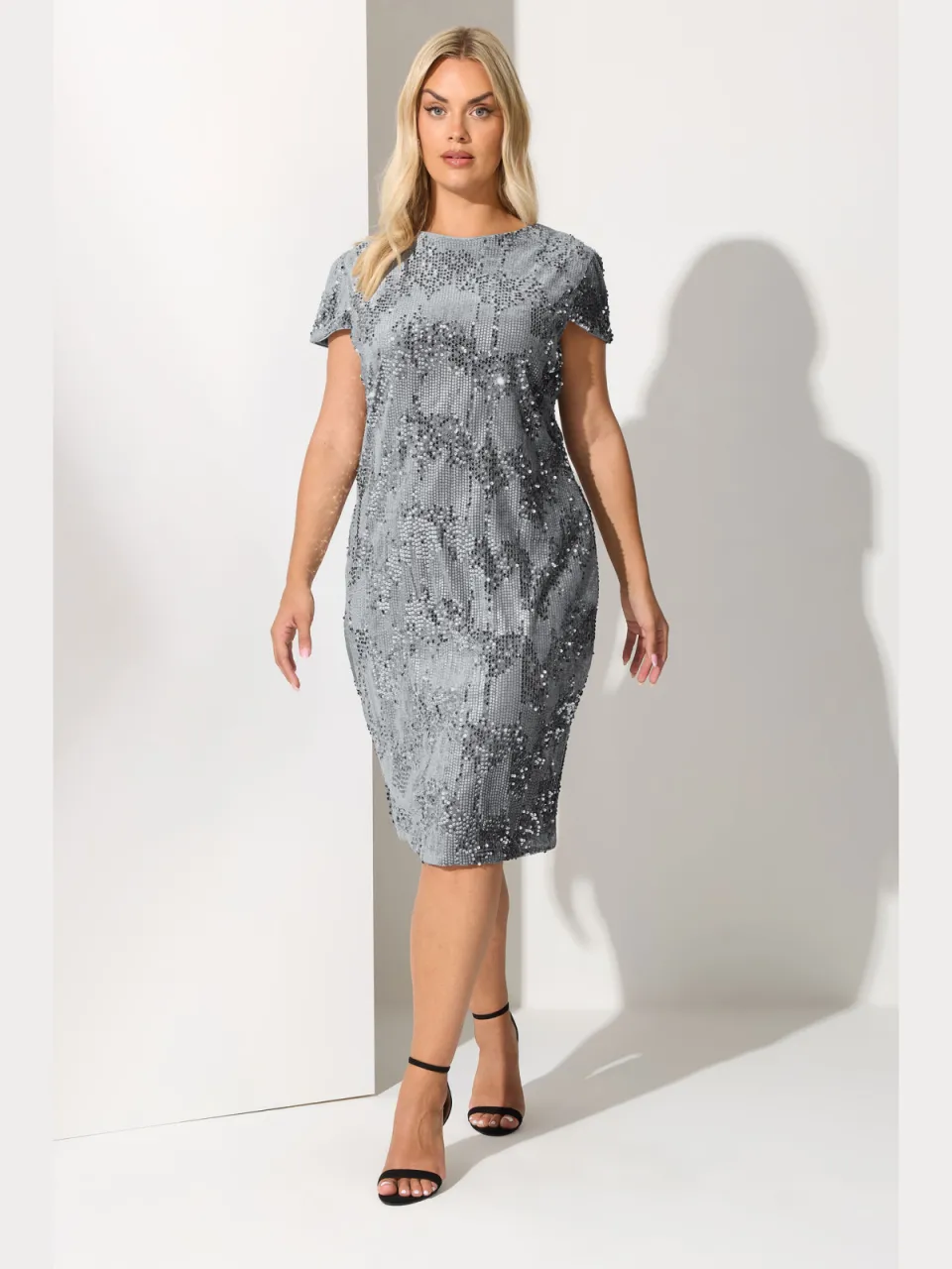 Yours London Grey Velvet Sequin Shift Dress, foto 2