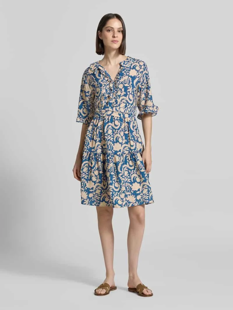 Christian Berg Woman Knie-lange jurk van viscose in all-over look Koningsblauw