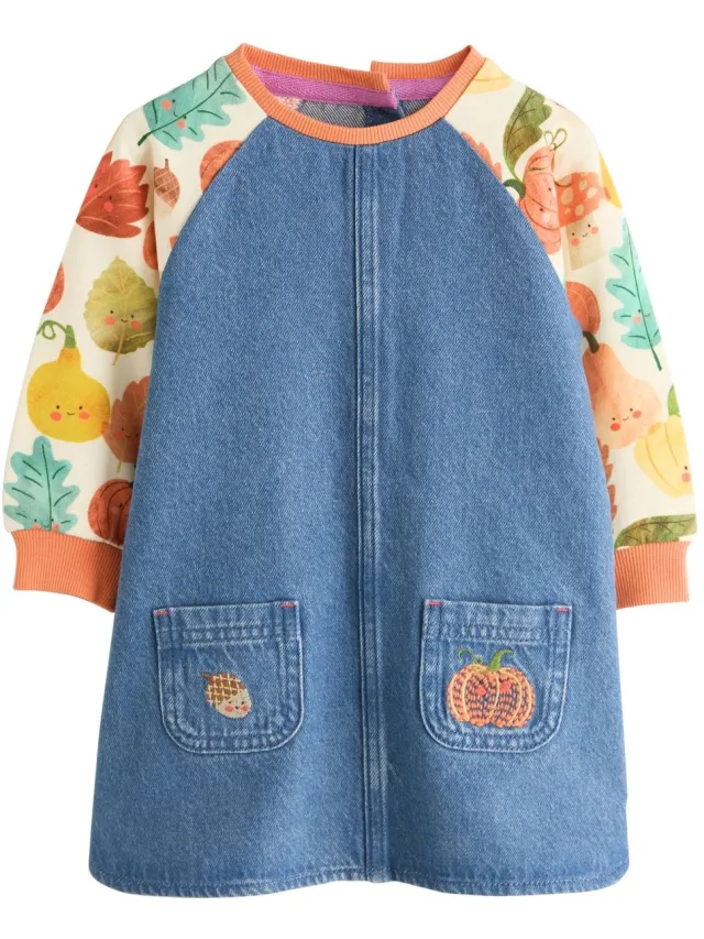 Next Meisjes - Denim jurk met raglanmouwen - Blauw Pumpkin Print