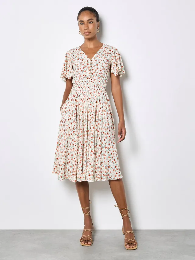 Apricot Midi-jurk met kleine bloemenprint Room