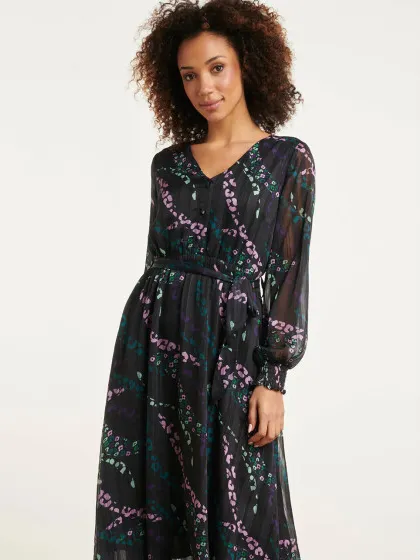 Smashed Lemon 24752 elegant chiffon jurk met dierenprint zwart, foto 2