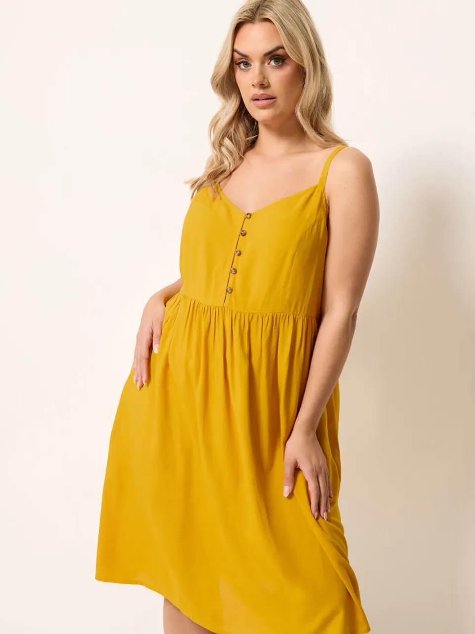 Yours Gele Midijurk Met Bandjes Yellow