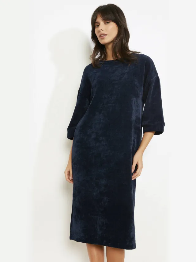 LOLALIZA velours midi-jurk marineblauw
