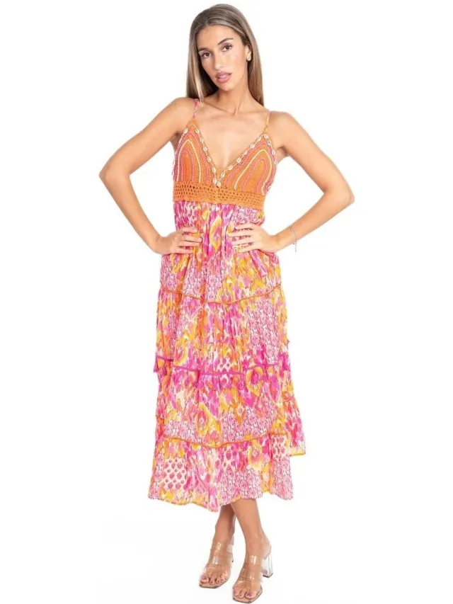 Isla Bonita By Sigris Lange Jurk Isla Bonita By Sigris Lange Midi-Jurk Oranje