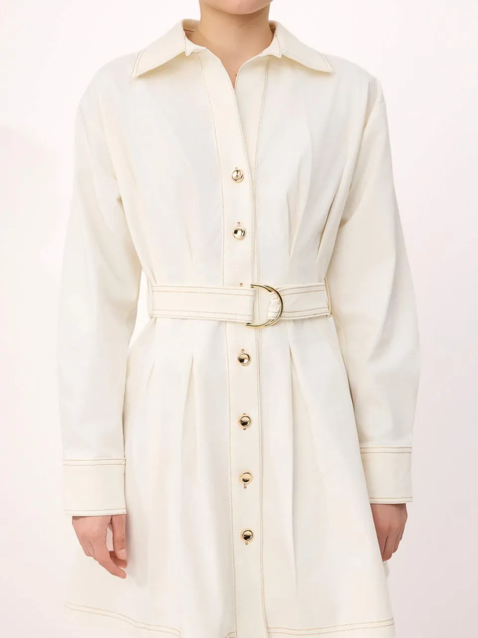 Trendyol TRENDYOLMİLLA Dames Ecru Effen Kort / Mini Lang Casual Blousejurk Jurken, foto 2