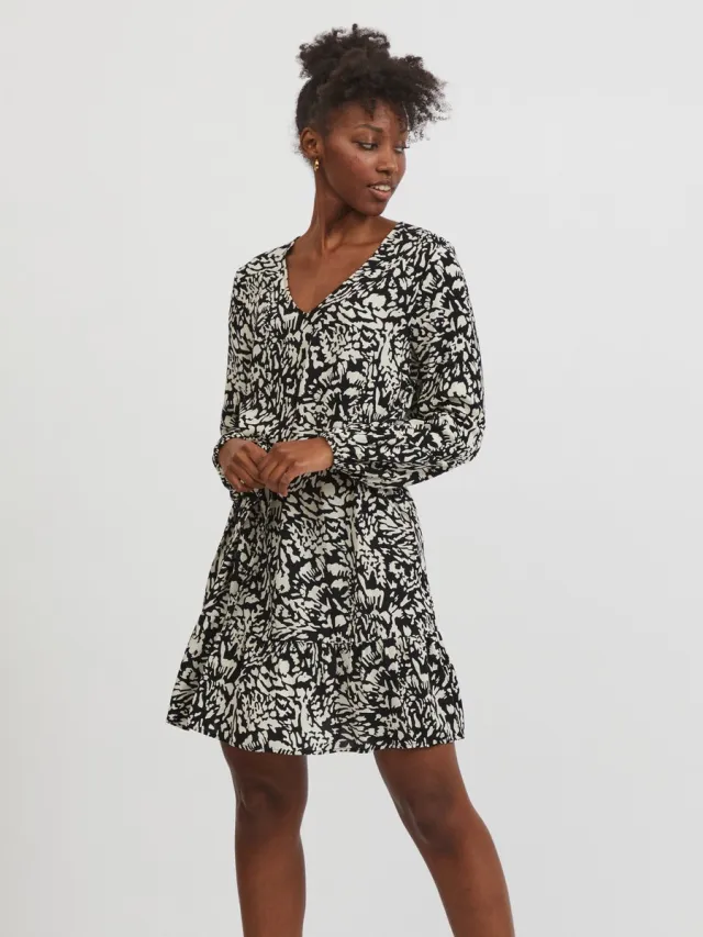 Vila VIAYA LS V-NECK PEPLUM DRESS/SU - Dames - Maxi jurken Zwart Print