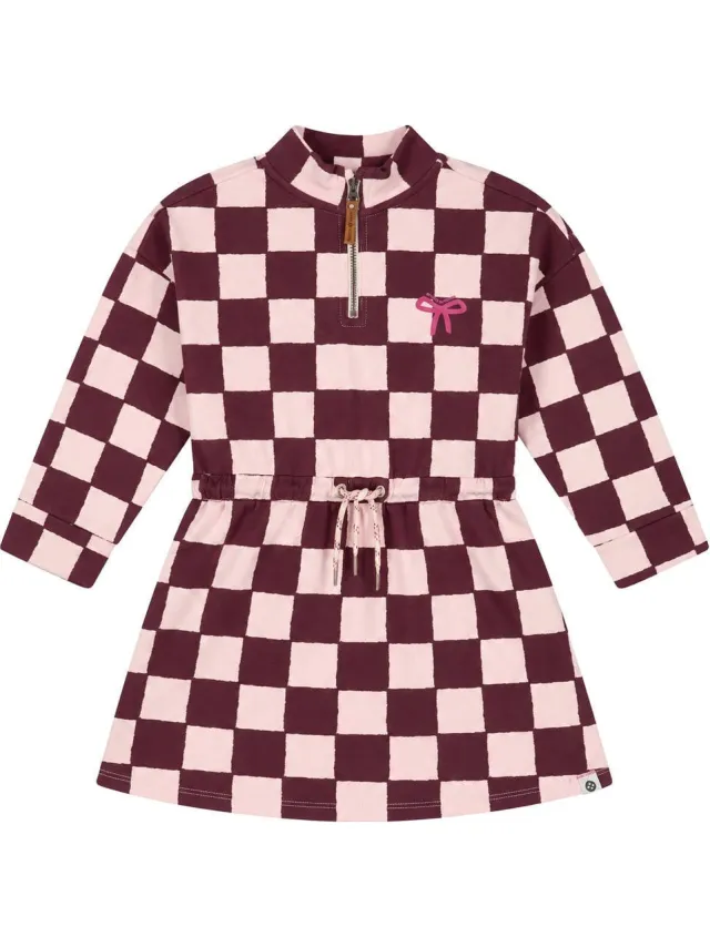 Stains&Stories korte geruite jurk - roze Roze/donkerrood