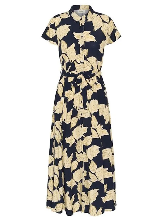SOAKED IN LUXURY Maxi-jurk voor dames Soaked in Luxury Naya navy leaf print