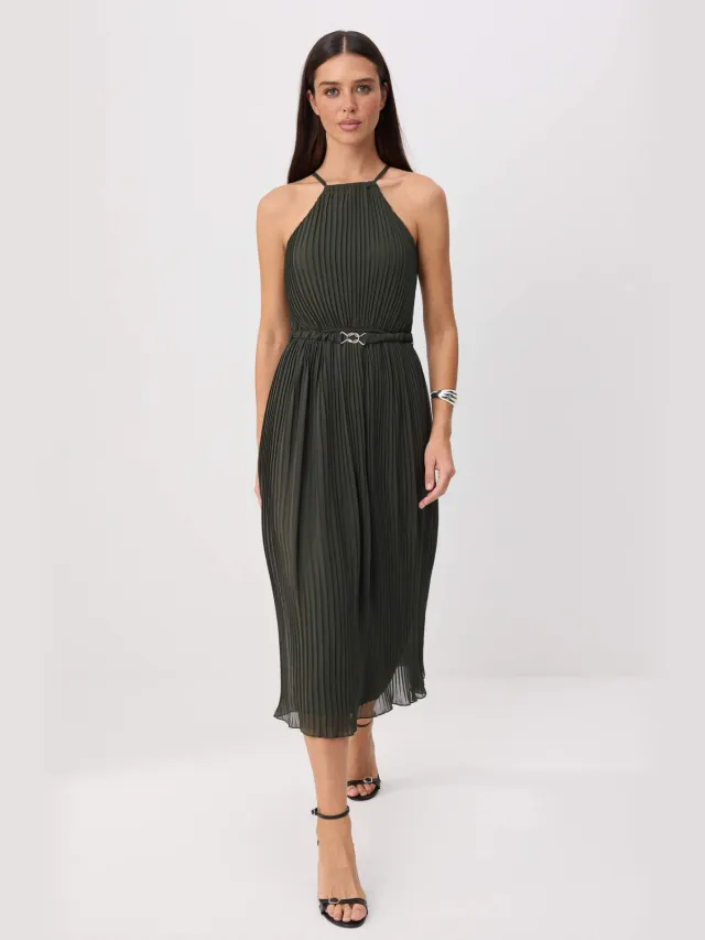 Trendyol TRENDYOLMİLLA Dames Kaki Effen Midi Mouwloos Avond / Dagelijks Recht Jurken