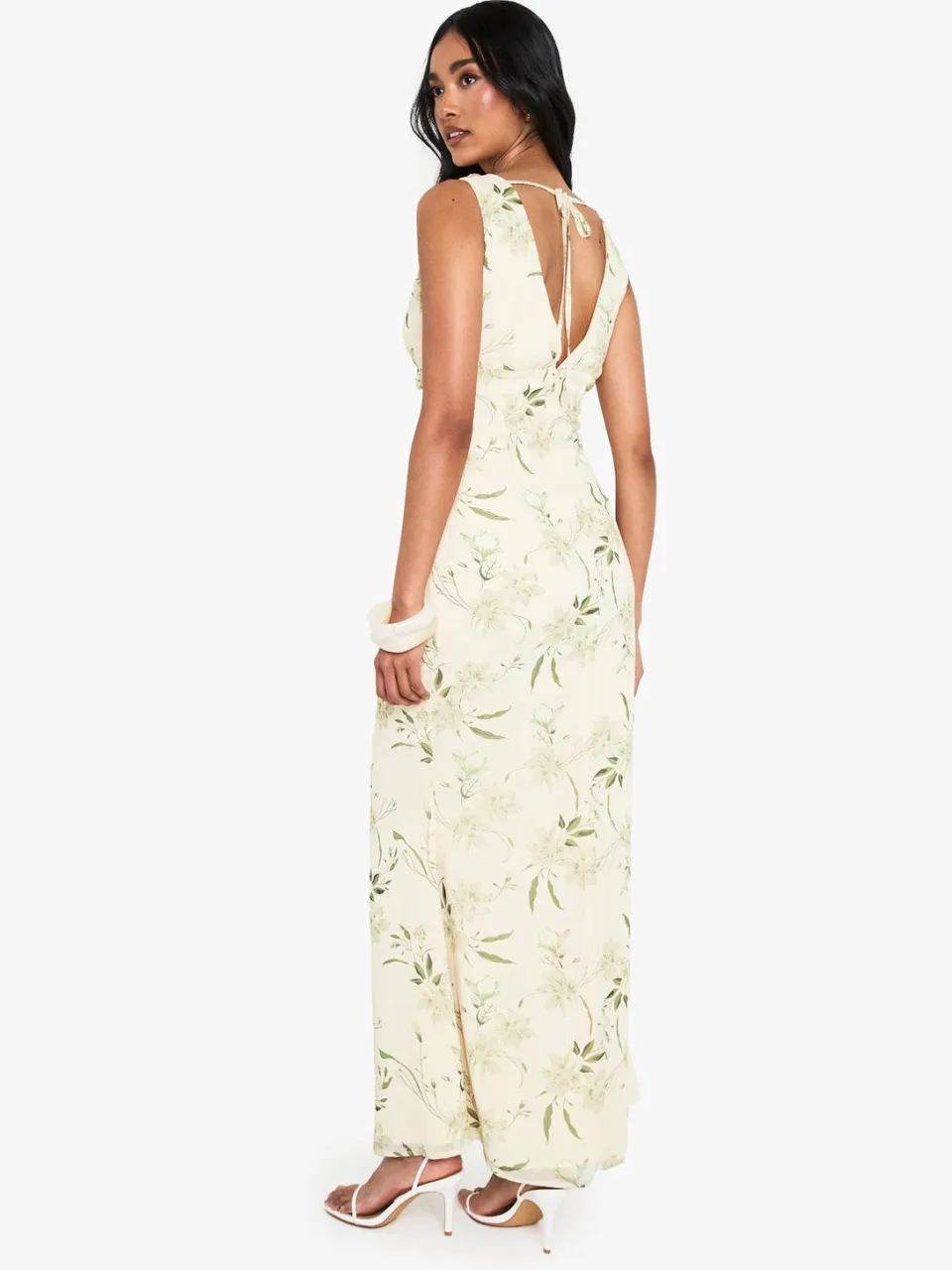boohoo Dames Bloemen Chiffon Maxi Slipjurk citroen, foto 2