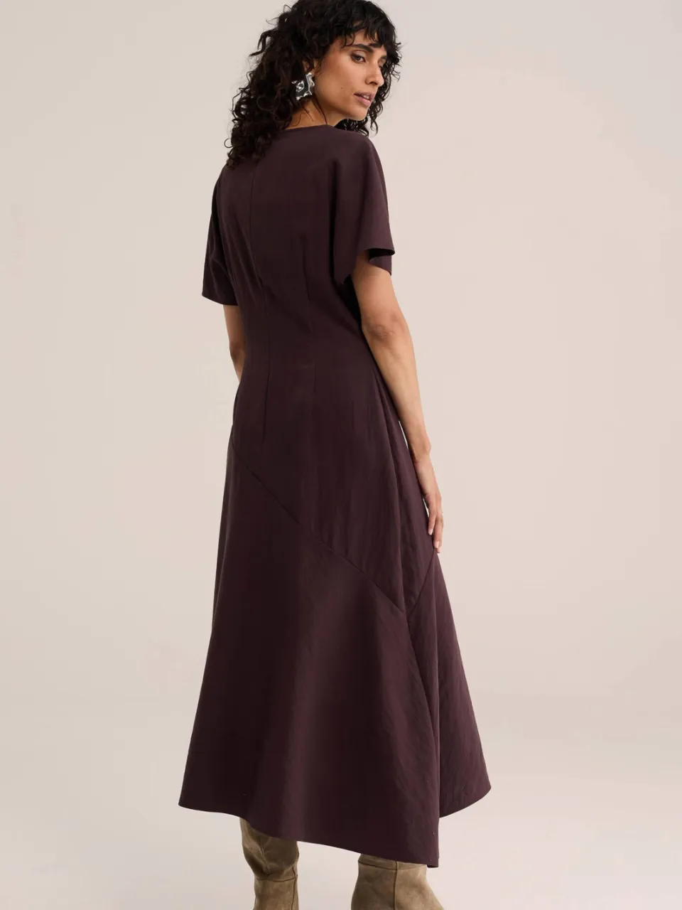 WE Fashion WE STUDIO asymmetrische midi jurk - bruin, foto 3