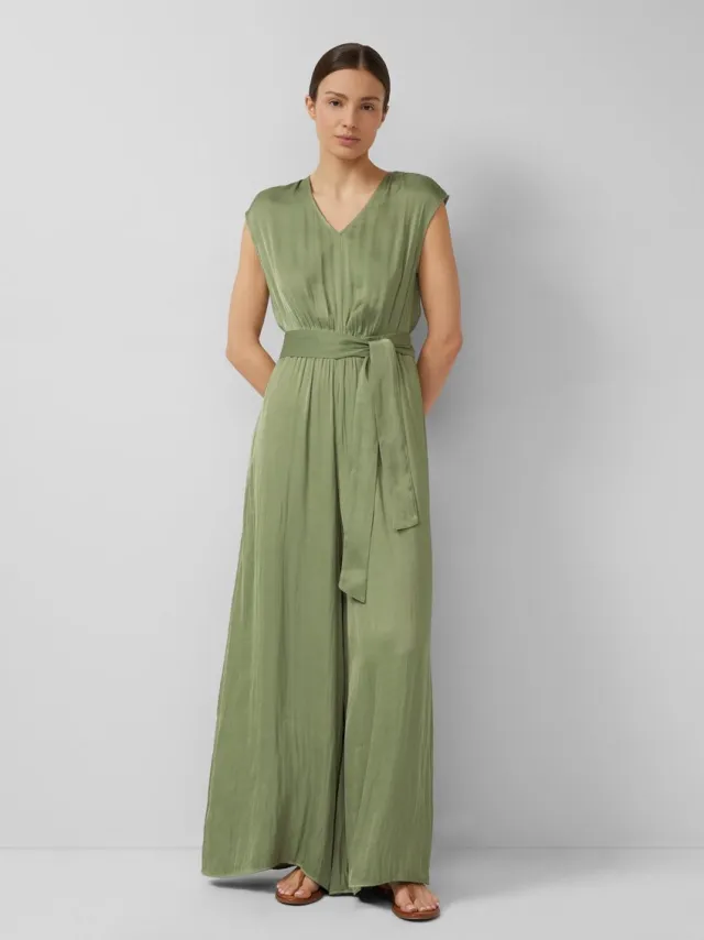 S.Oliver female - Satijnen jumpsuit met extra wijde pijpen olijfgroen