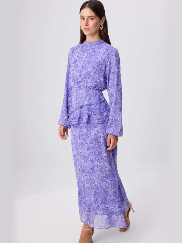 Trendyol Modest Dames Paars Bloemen Maxi Lang Stijlvol/Avond Skater Modest Jurken