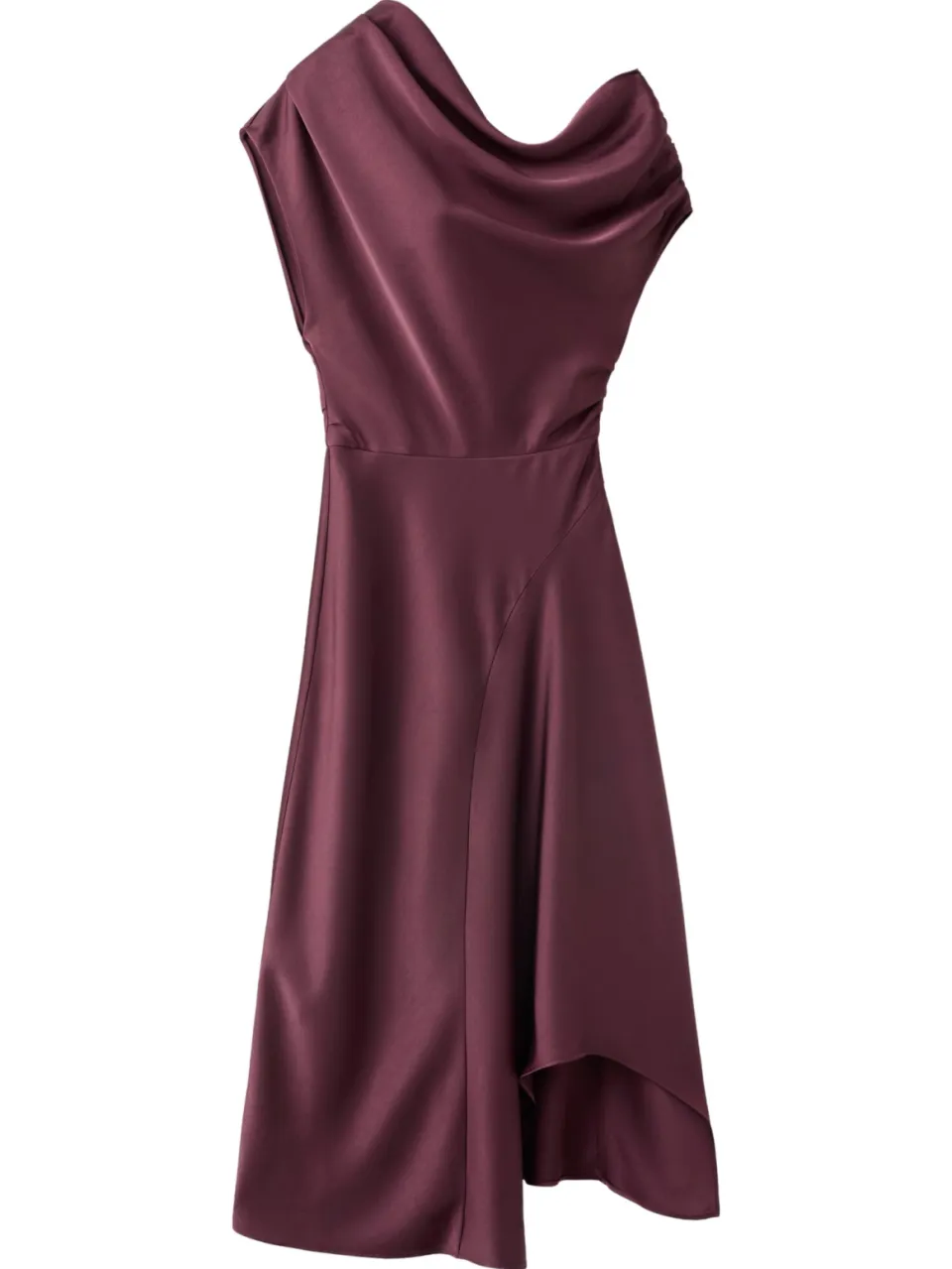 Mango one shoulder midi jurk - donkerpaars, foto 2