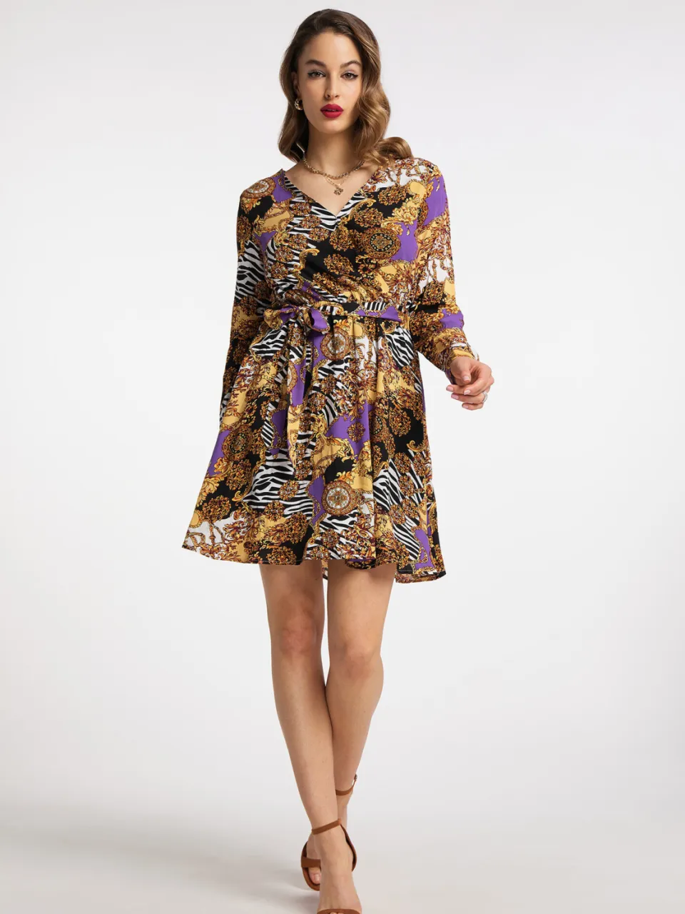 Faina midi-jurk Dames Oranje Veelkleurig