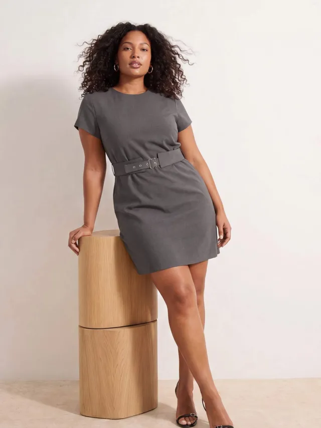 Trendyol Curve Dames Grijs Gestreept Kort / Mini Kort Bodycon Grote maten Jurk