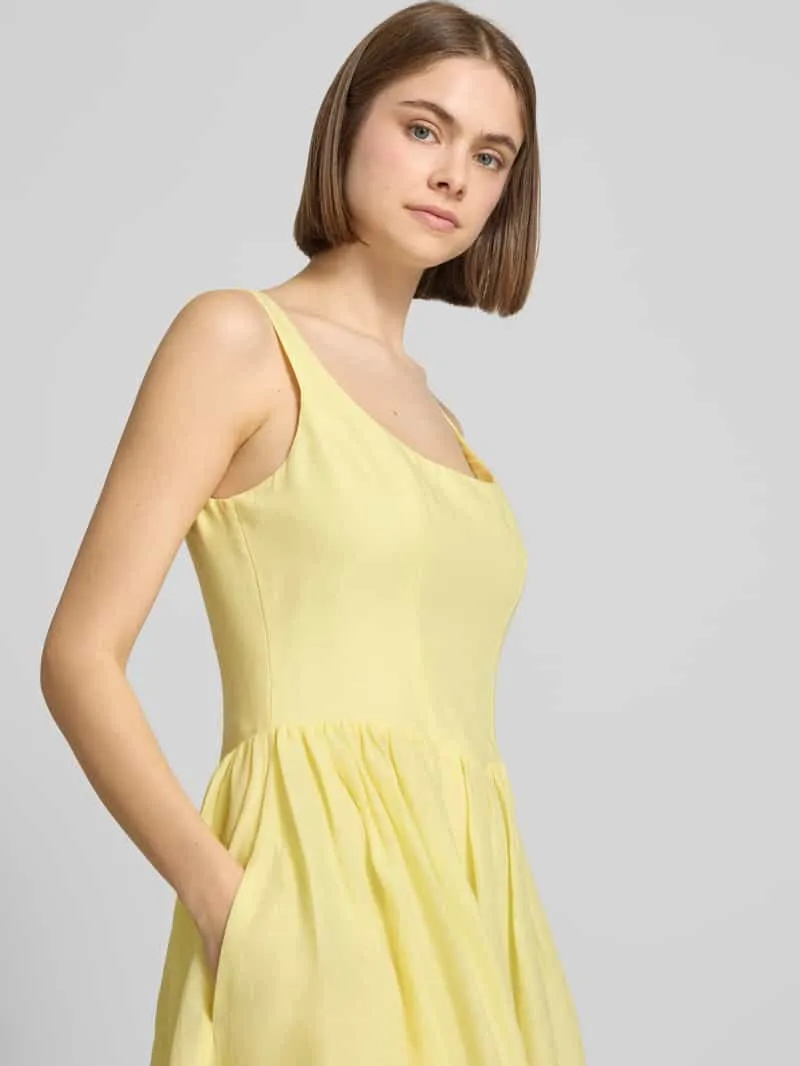 bardot midi-jurk van ramie model 'LAWRENCE SCOOP' geel, foto 5