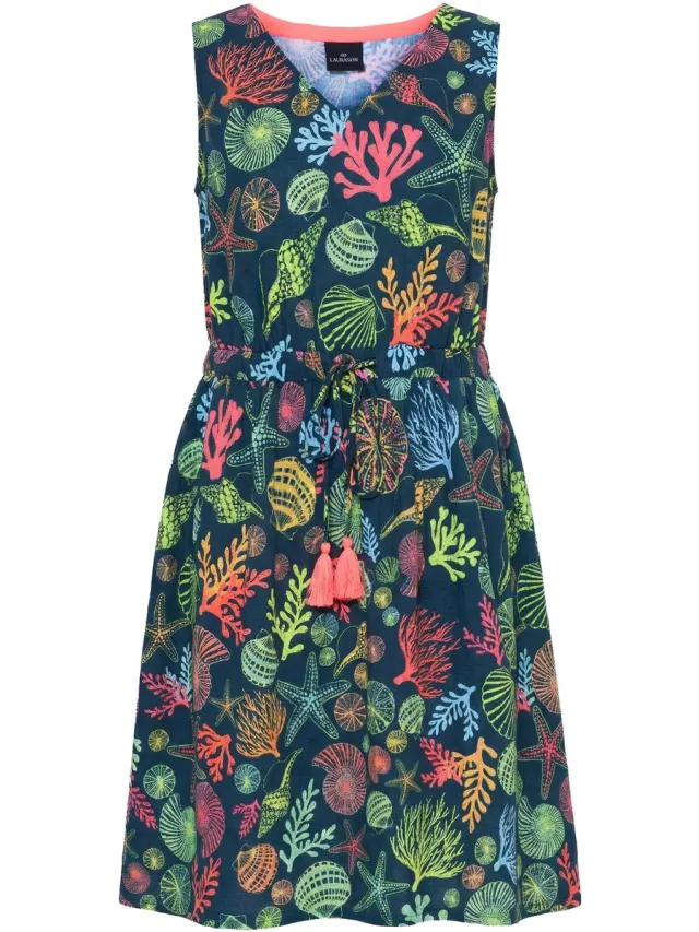 Laurasøn Dames - Jurk V-hals trekkoord - Navyblauw - Maat 52+