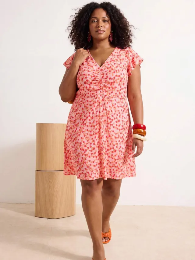 Trendyol Curve Dames Roze Bloemen Kort / Mini Kort A-lijn Grote maten Jurk