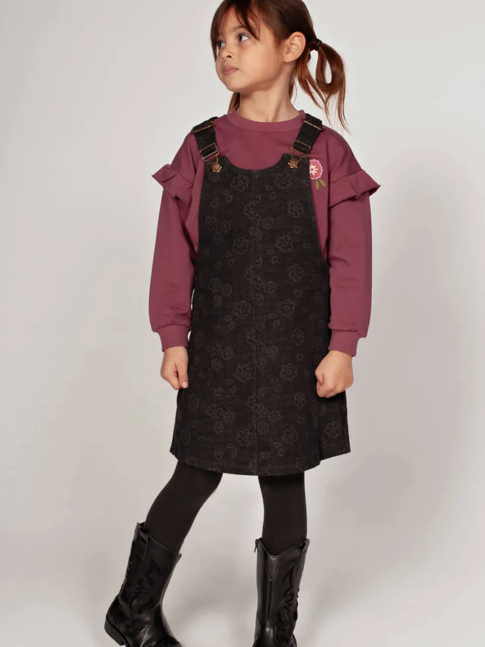 Jubel Moon Flowers denim overgooierjurk antraciet, foto 5