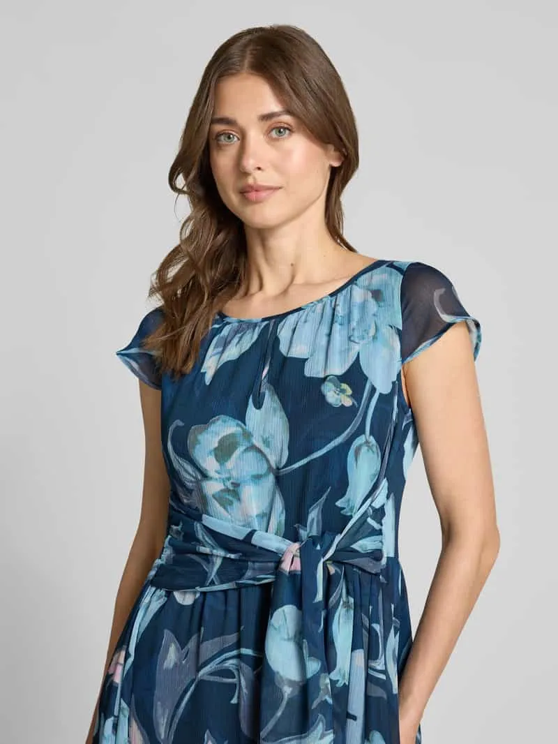 MORE & MORE maxi-jurk met druppelvormige hals en strikceintuur marineblauw, foto 3