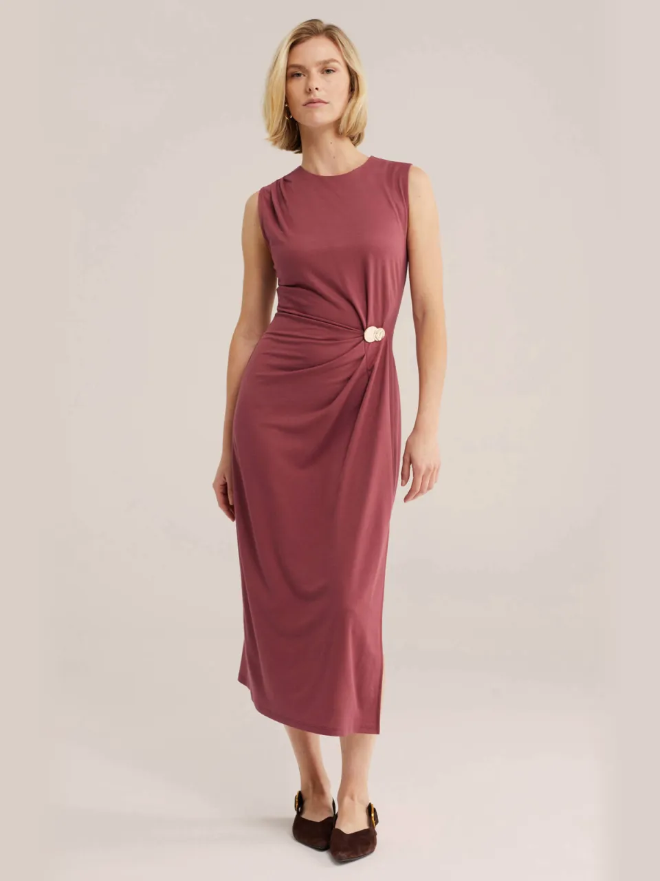 WE Fashion jurk met knoopdetail - oudroze