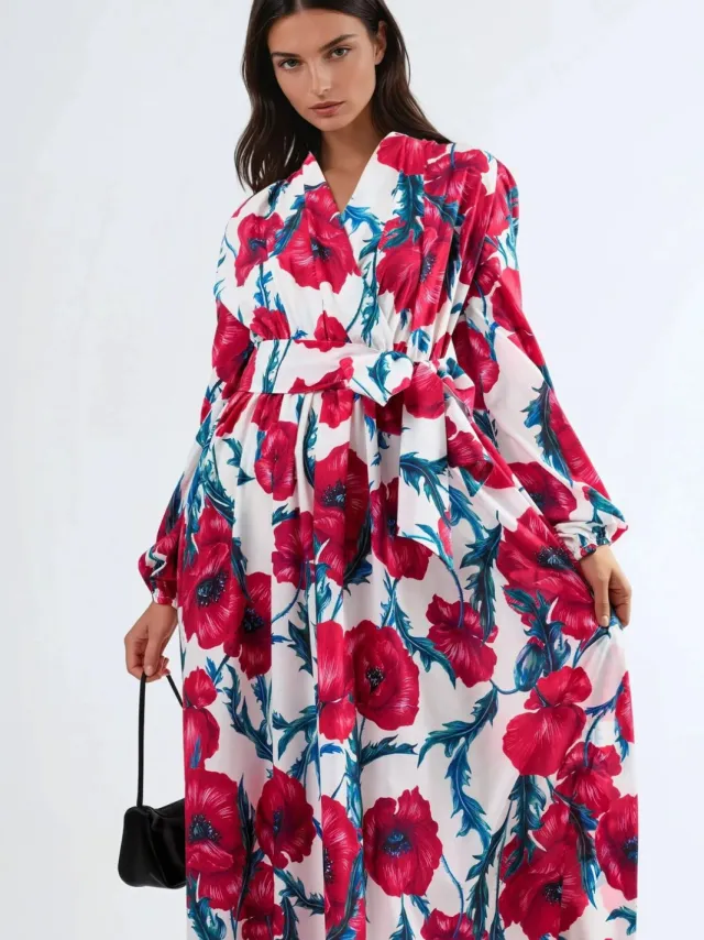 MSN Collection Bloemige Maxi-jurk met Strikfront Veelkleurig