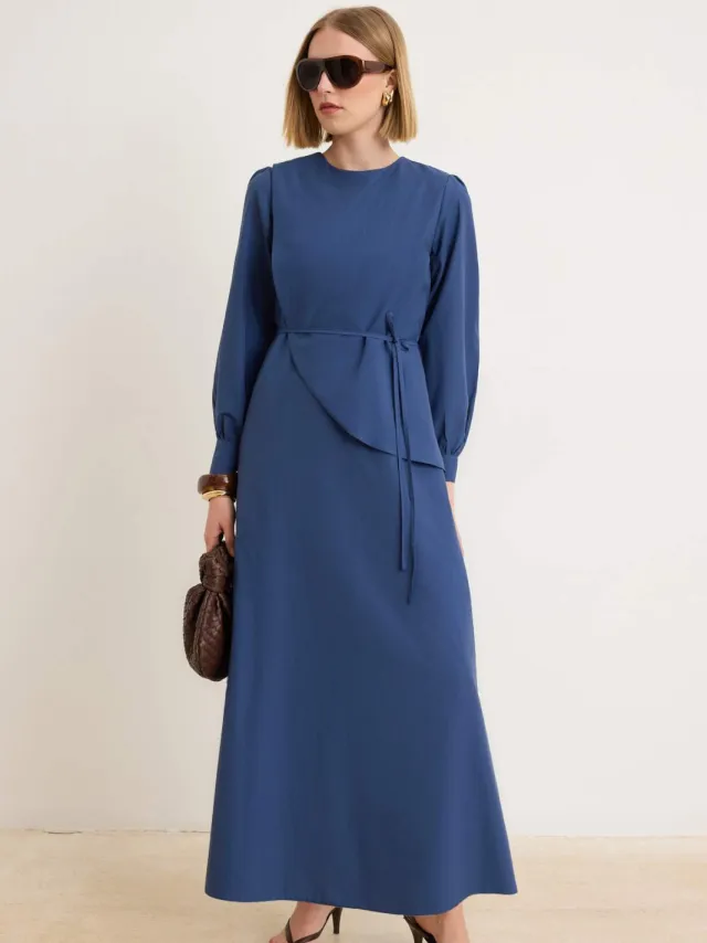 Trendyol Modest Dames Donkerblauw Effen Maxi Lang Casual A-lijn Modest Jurken Indigoblauw