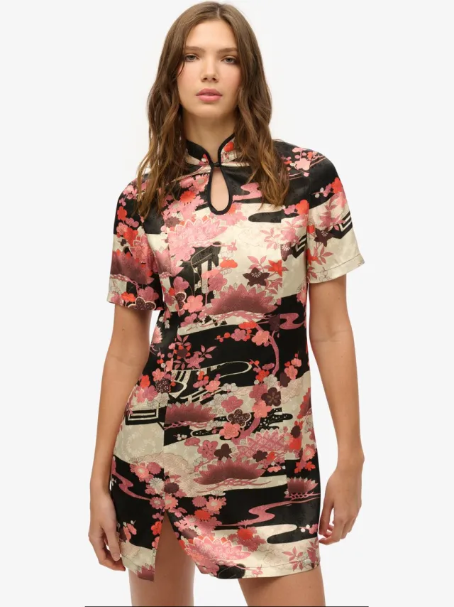 Superdry Mini-jurk van jacquard met mandarijnkraag - Dames - Jurken goshodoki pink