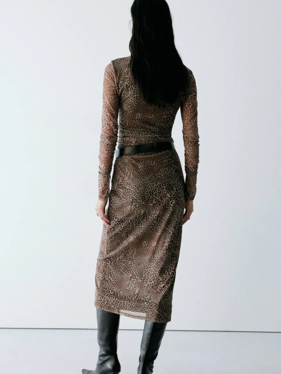 Mango midi jurk met plooien en panterprint - bruin, foto 4