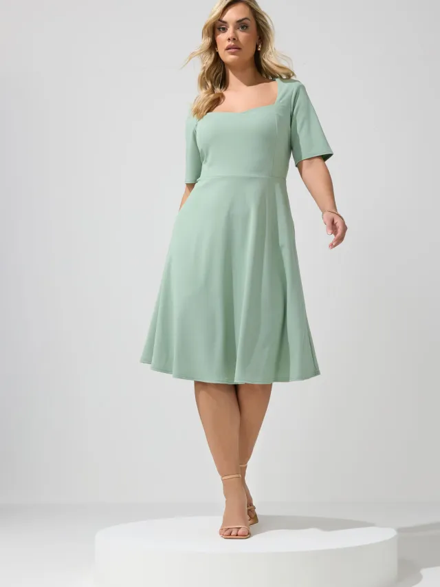 Yours London Saliegroene Paneel Skaterjurk Green