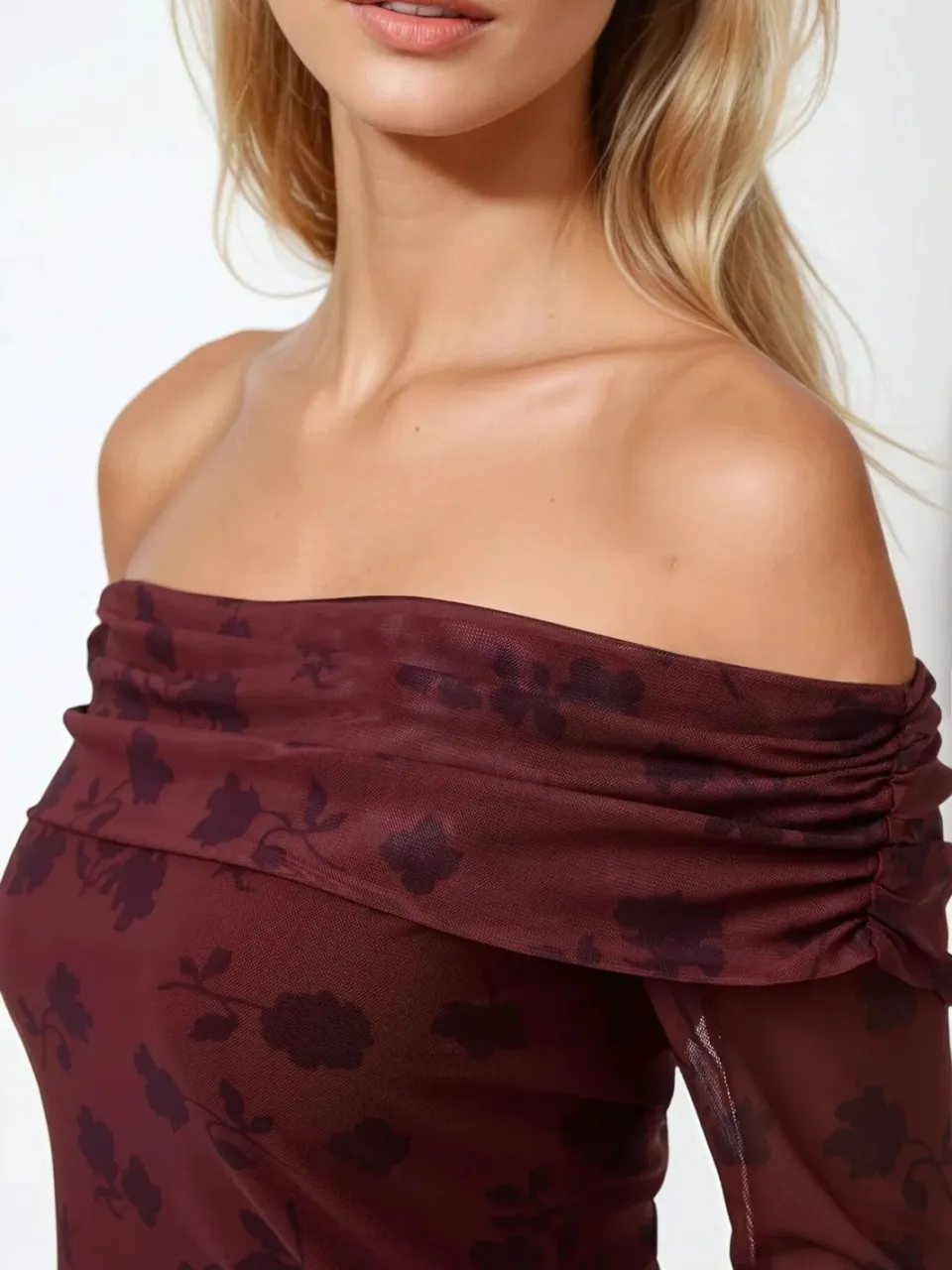 Hiccup Off-Shoulder Bodycon Mini-jurk met Bloemenpatroon rood, foto 2