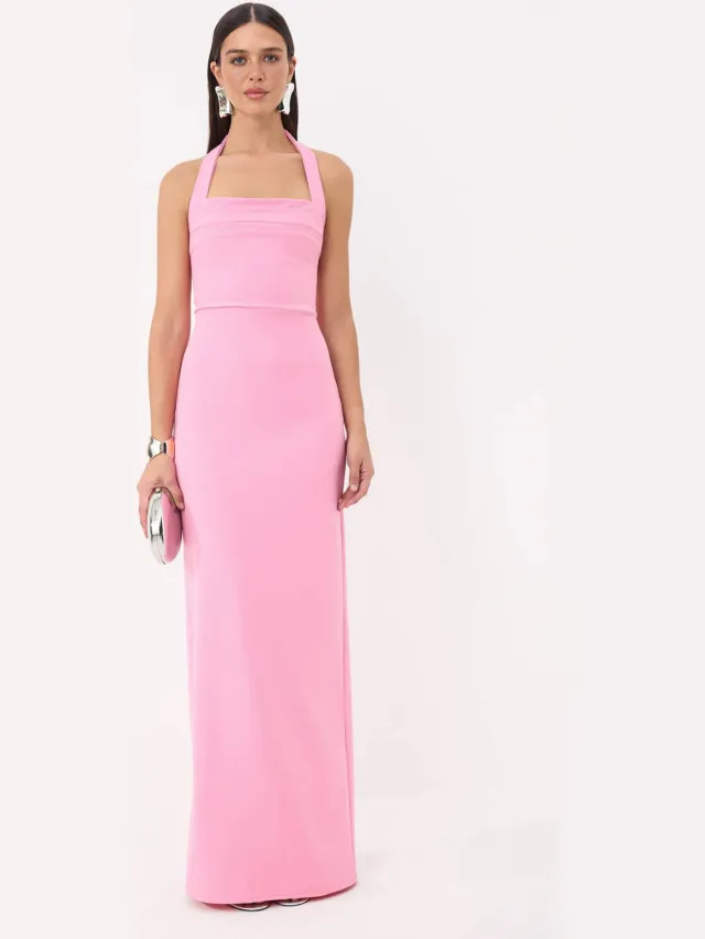 Trendyol TRENDYOLMİLLA Dames Donkerblauw Effen Maxi Mouwloos Diploma-uitreiking / Gala Recht Avond & Gala Jurk Roze