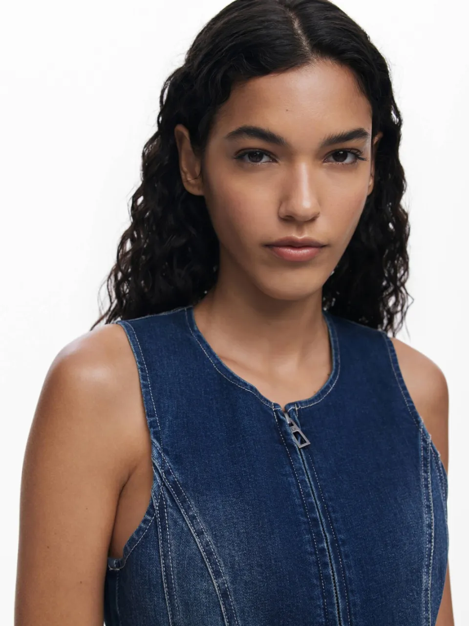 Desigual denim midi jurk medium blue denim, foto 4