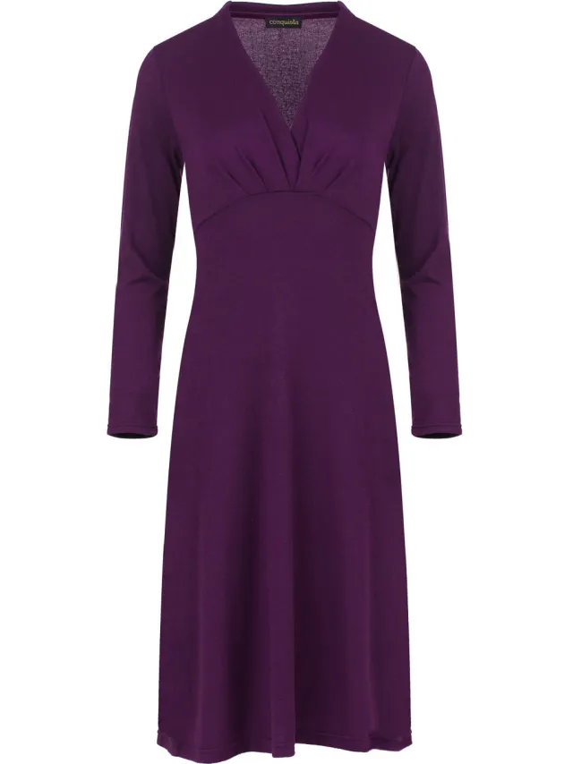 Conquista Lange Mouw Empire Lijn Knit Stijl Jurk Paars