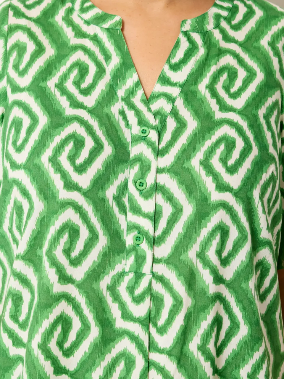 Yours Groene Jurk Met Geometrische Ikatprint En Plooien Aan De Voorkant, foto 4