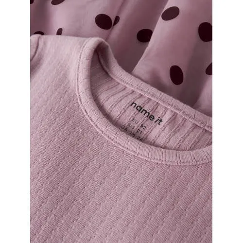 NAME IT MINI gebreide korte jurk met ruches en stippen roze, foto 3
