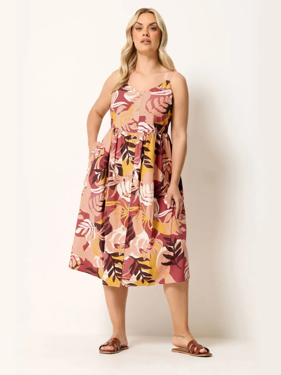 Yours Oranje Linnen Midijurk Met Tropische Print, foto 2