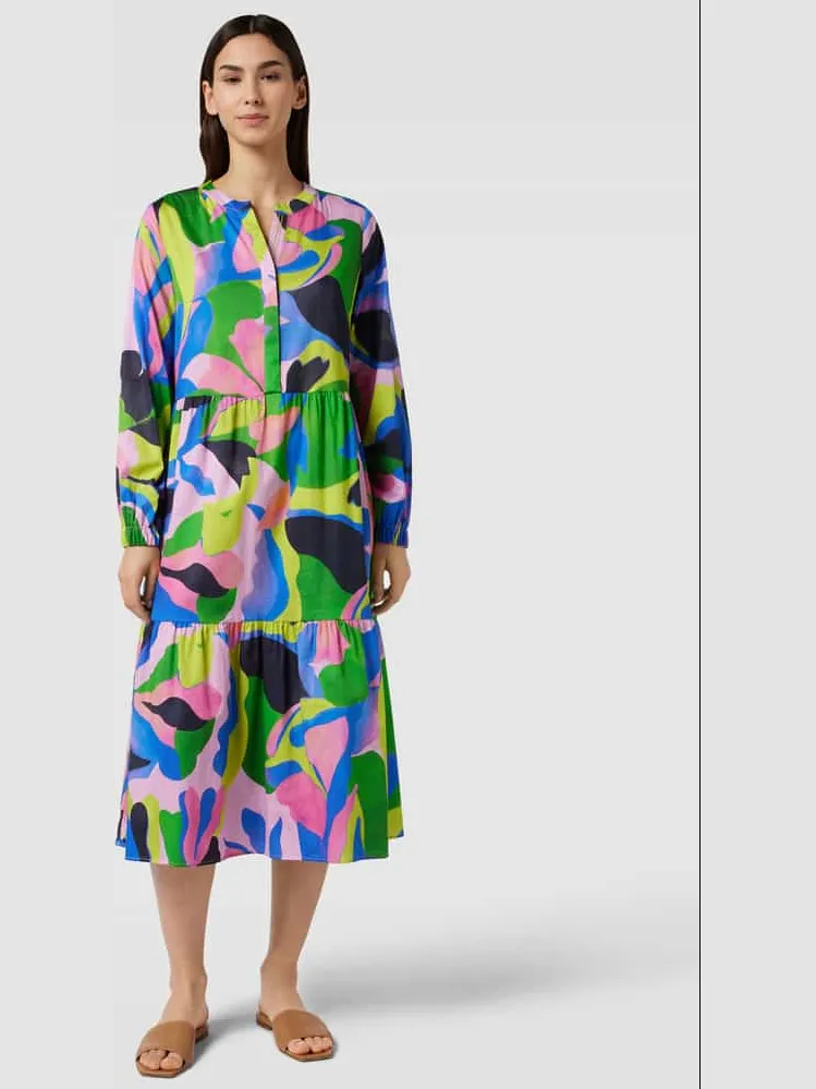 Smith and Soul Midi-jurk met all-over motief, model 'Open Constructed Volant' Groen
