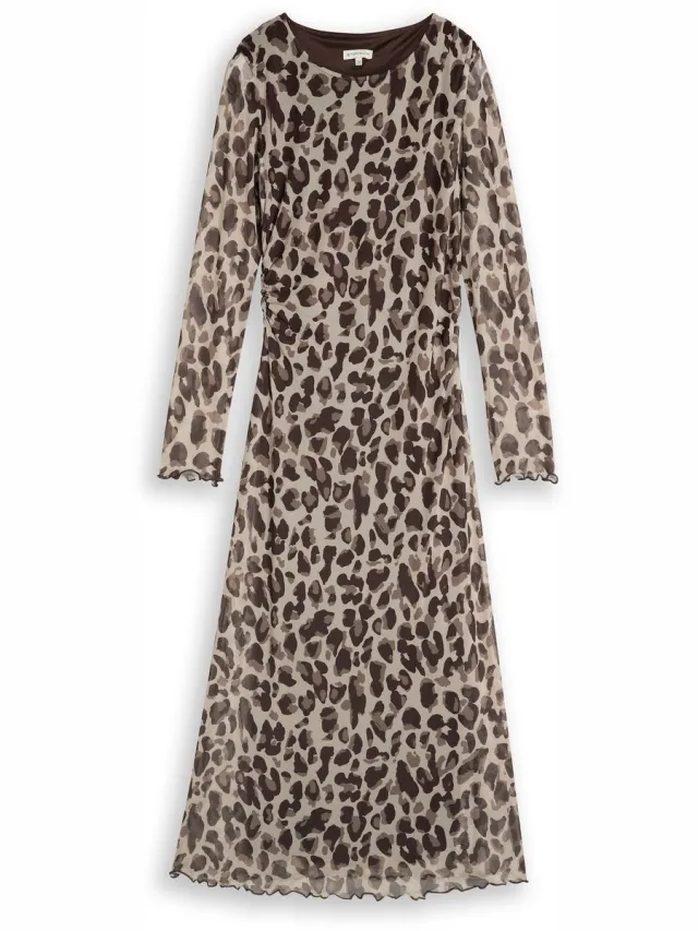 Tom Tailor Midi-jurk van mesh met patroon - brown beige leo print
