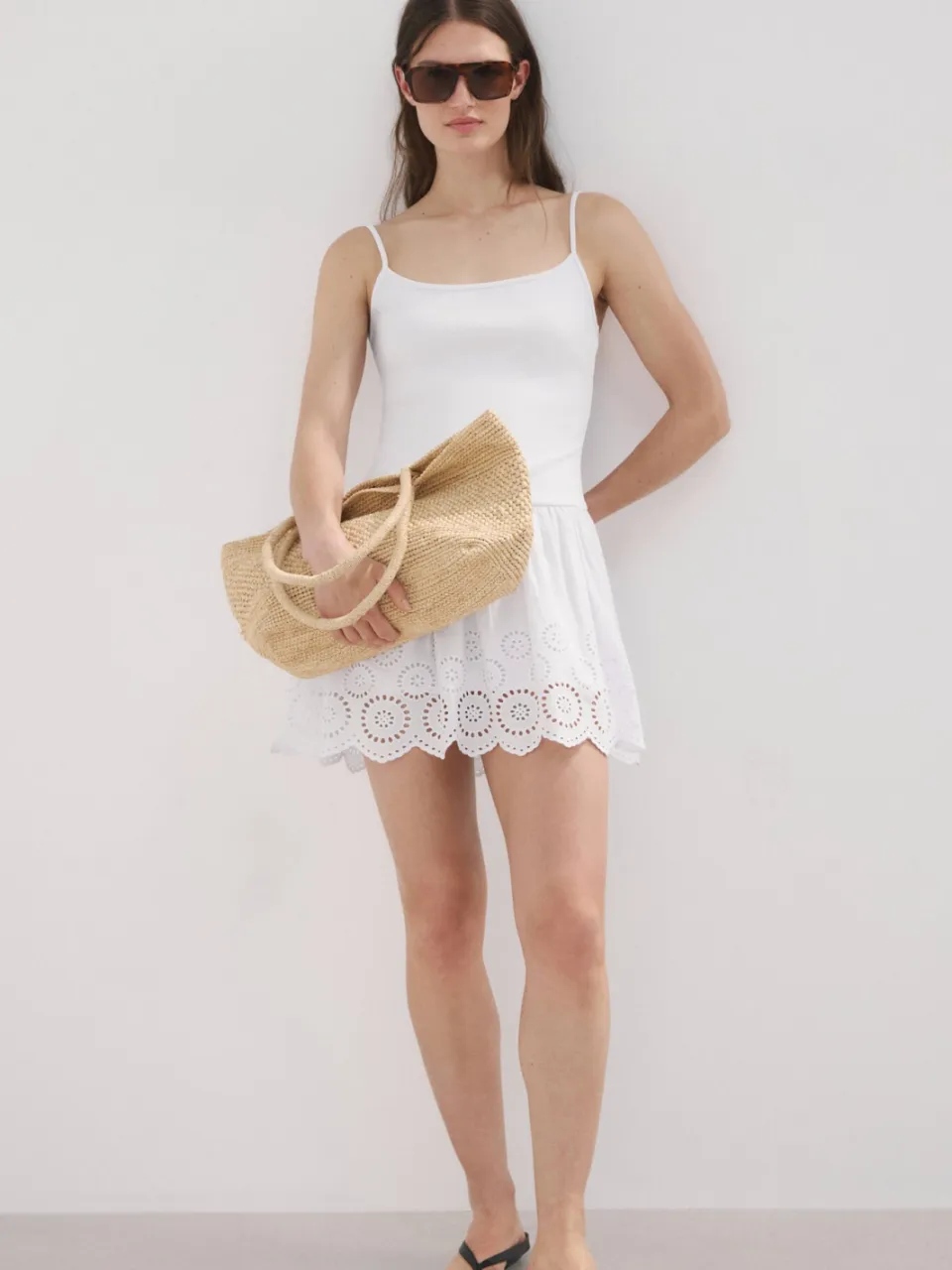 Mango broderie korte zomerjurk - wit