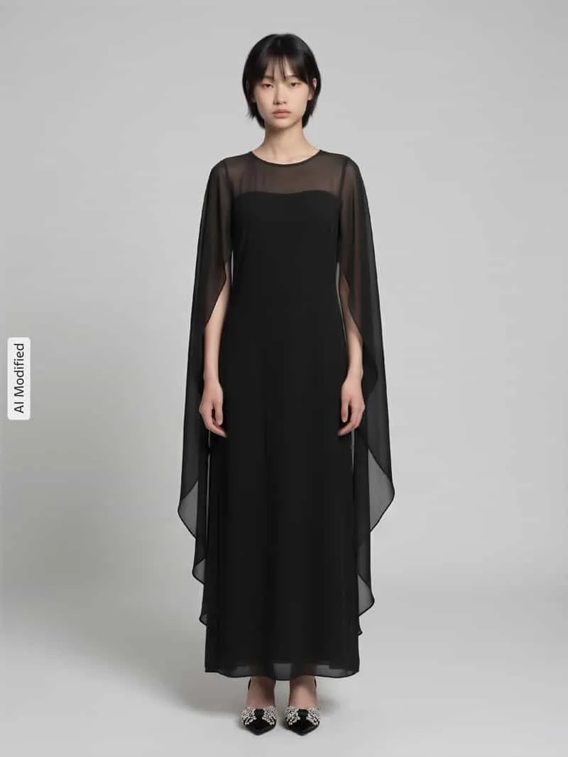 Lauren Ralph Lauren Vloeiende avondjurk met cape-detail zwart, foto 3