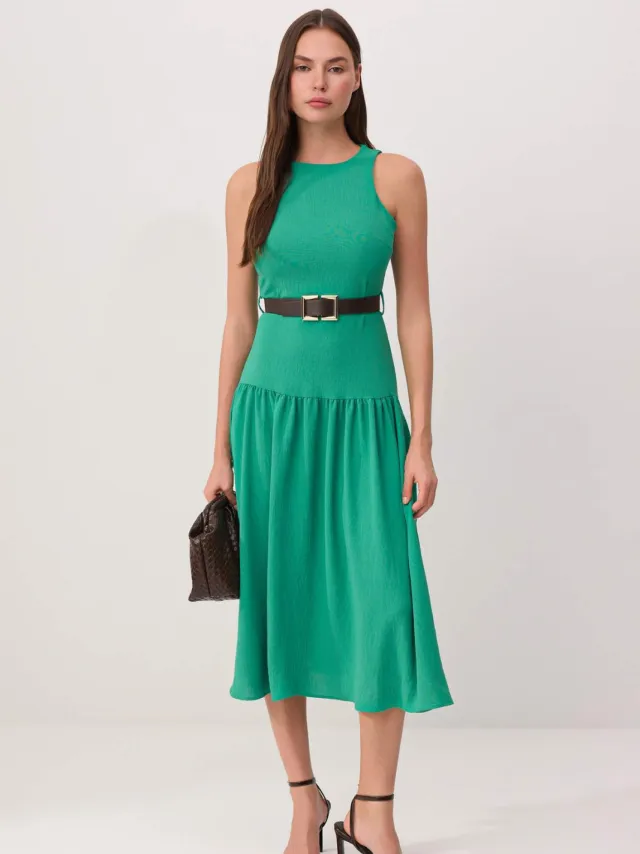 Trendyol TRENDYOLMİLLA Dames Groen Effen Midi Mouwloos Skater Jurken