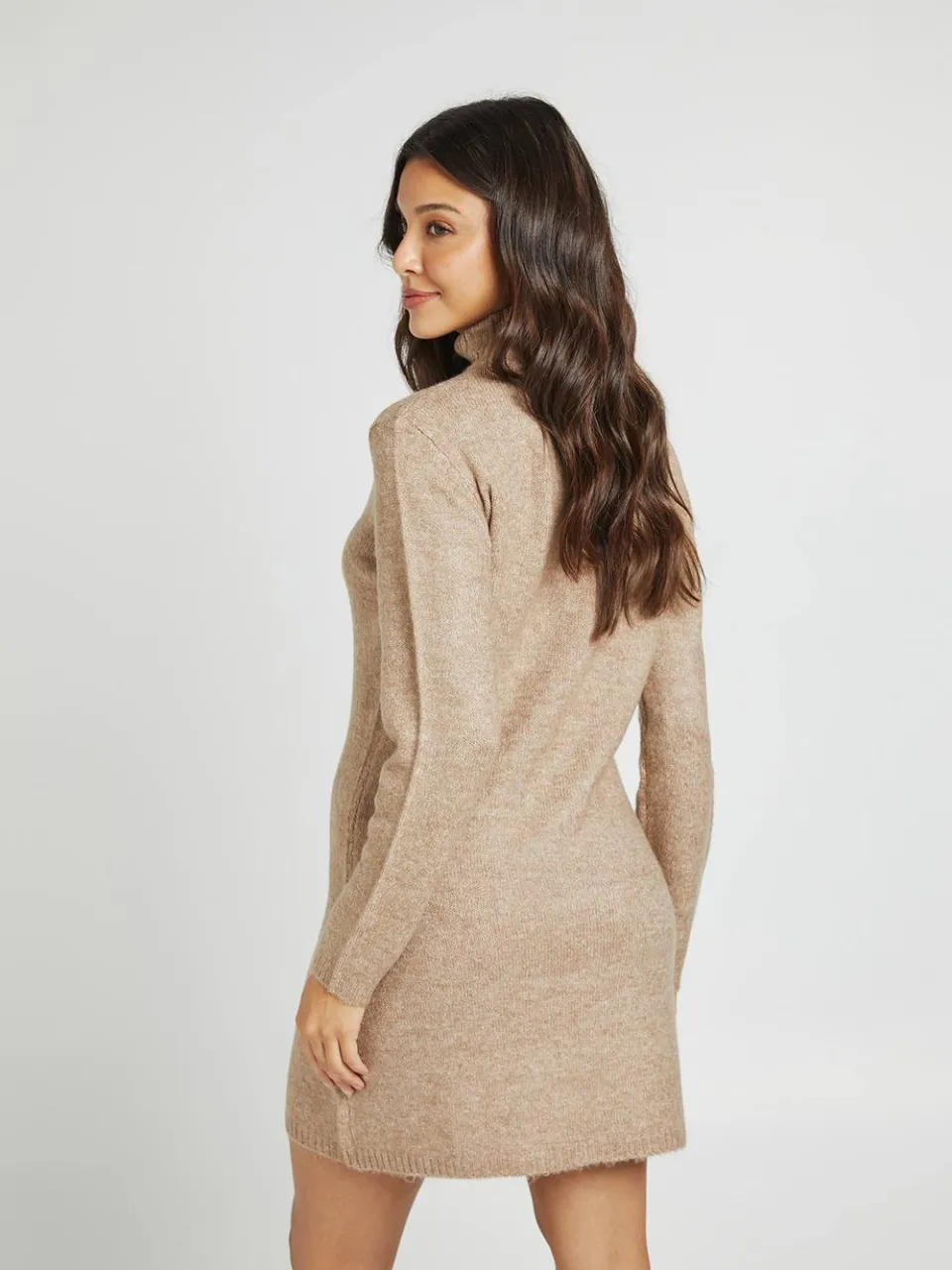 boohoo Dames High Neck Super Soft Gebreide Mini Jurk hazelnoot, foto 2