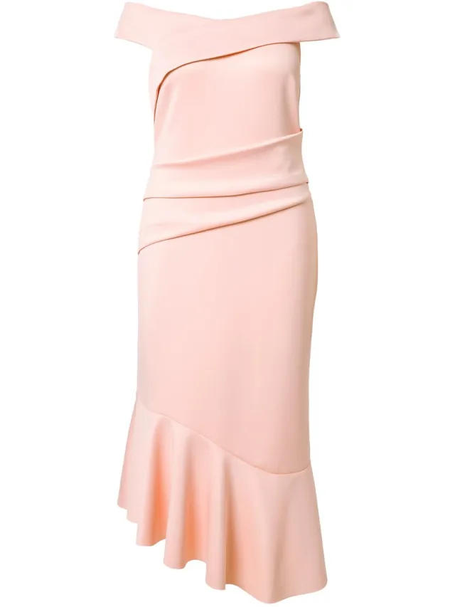 Ulla Popken Dames - Scuba maxi-jurk Carmen-halslijn gedrapeerd - Roze