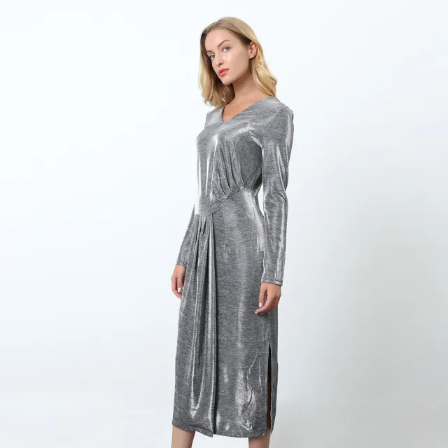 Smart & Joy Asymmetrische glinsterende cocktailjurk Zilver