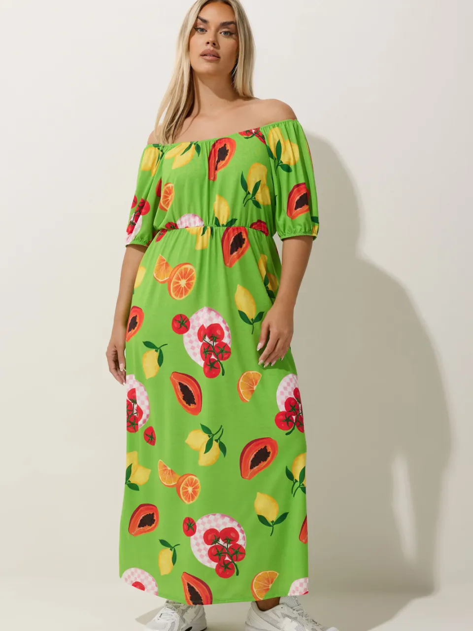 Limited Collection Groene Fruit Print Bardot Jurk, foto 2